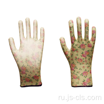 PU -серия розовых печатных полиэфирных перчаток